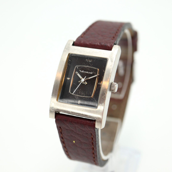 Vestal Electro Women's Tank Watch 24mm Rectangle Black Dial Brown Leather Strap - Picture 1 of 16